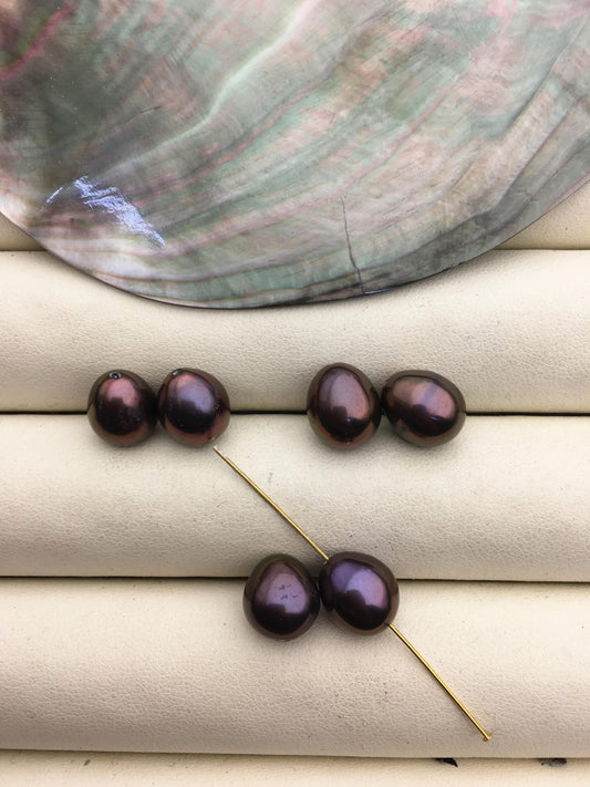 AAA 9mm deep brown rice freshwater Pearls,drop pearl earring material,oval teardrop pearl pairs,LR9-3A-27