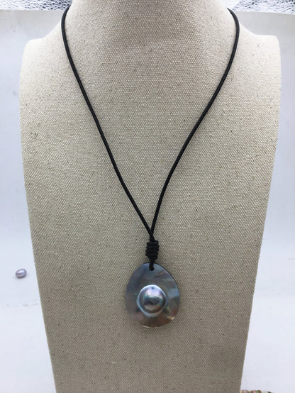 30x40mm Big Mabe Sea Pearl Leather necklace,pearl choker necklace,Black Leather Pearl necklace,necklaces for women,Le5-045