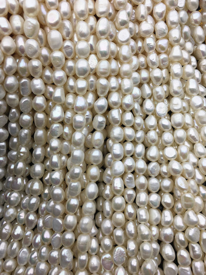 AAA- 7.4-8.4mm white nugget freshwater pearls,white cultured freshwater baroque pearl bead string,LM8-3A-12