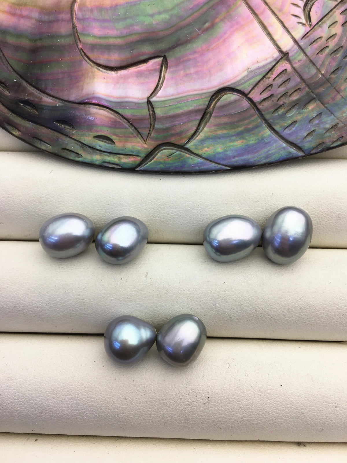 2 pairs AAA 9.3-10.3mm Gray Nugget Freshwater Pearl White loose Beads Pair,no hole,ZS-103-37-68