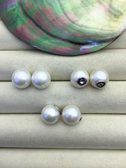 1 pair AA+ 11-12mm White round edison silver freshwater pearl Pair,ED11-3A-2-33