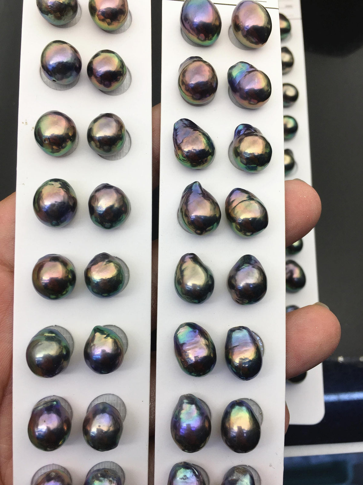 10pairs AAA 10-11mm Black Rainbow baroque drop edison freshwater pearl Pair,top half hole,ED11-3A-2-30
