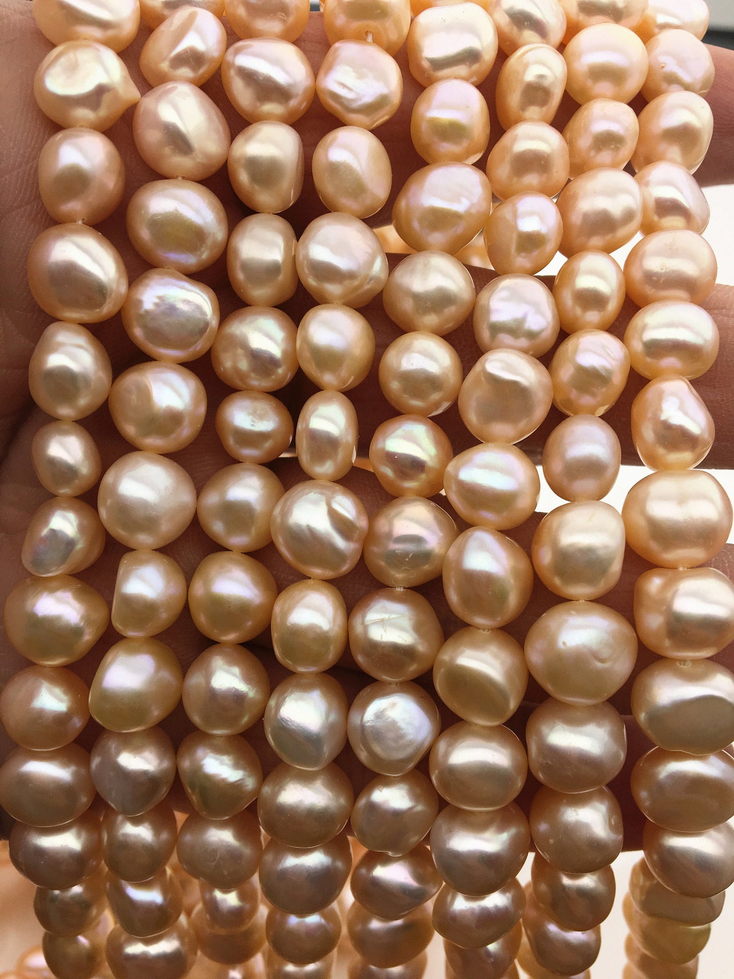 AAA 8.5-9.5x9-10mm Pink Peach Color nugget freshwater pearls,full strand,LM9-3A-5