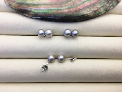 AAA 6.5-7mm gray round pearl stud earrings,cultured pearl beads,natural pearls,SE3-T19