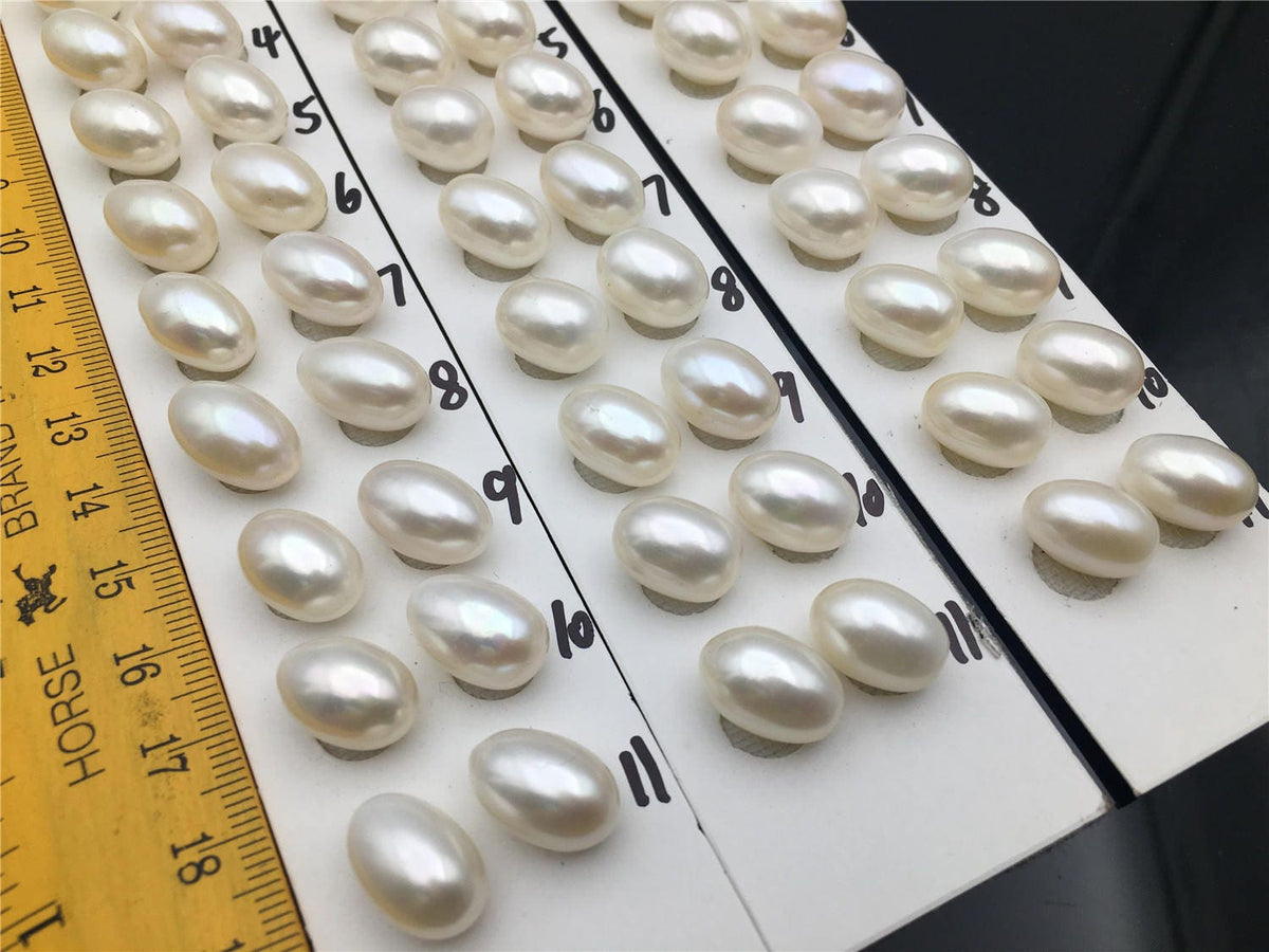 AAA 10mmx12.5-15mm white LONG rice freshwater pearls,tear drop pearl earrings,dangle pearl earrings,white rice pearls, custom hole,LR10-3A-9