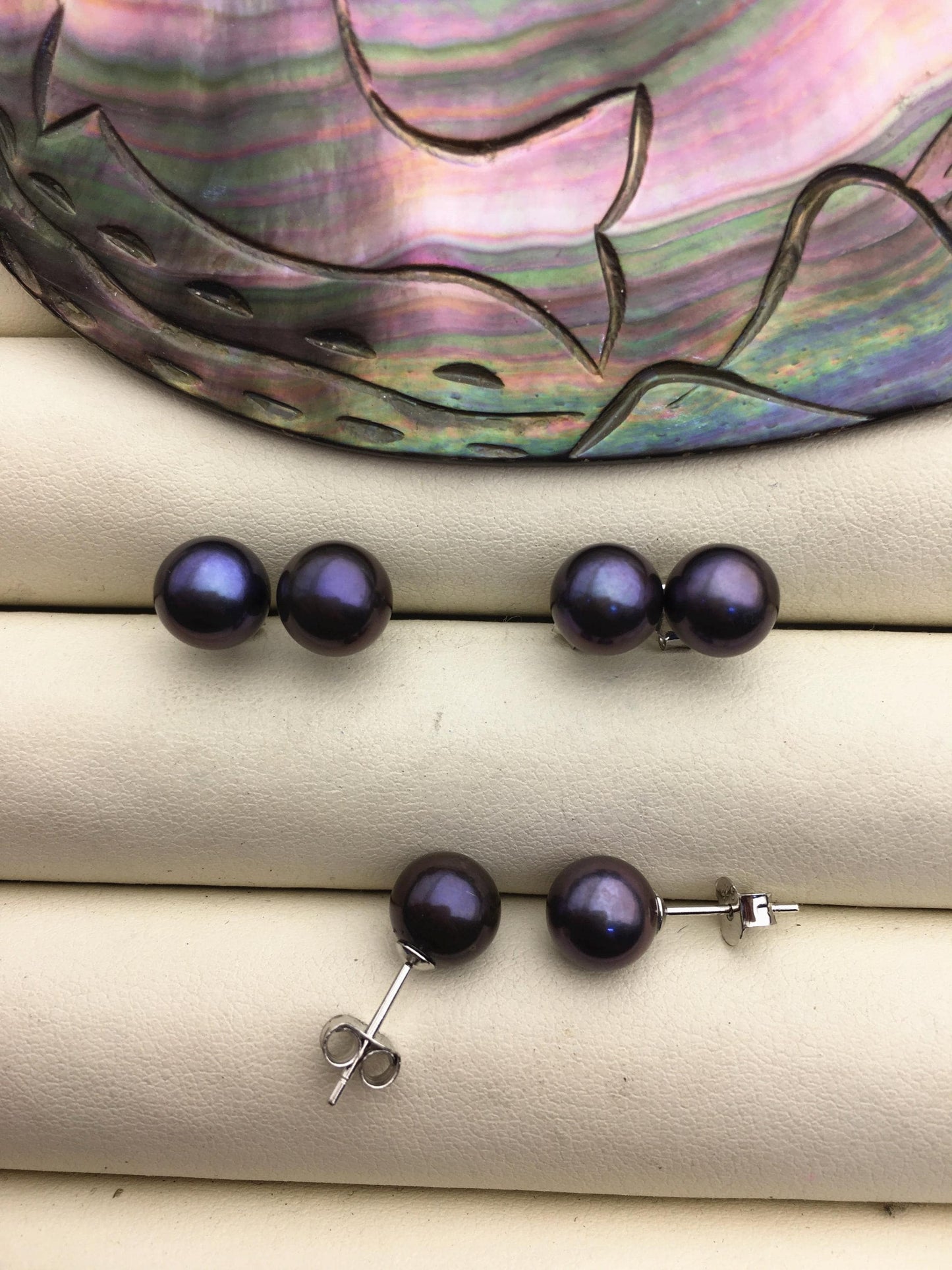 1 pair AAA 8-8.5mm Deep Blue Round Pearl Stud Earrings,Sterling Silver,Wedding,classic pearl studs,SE1-T47