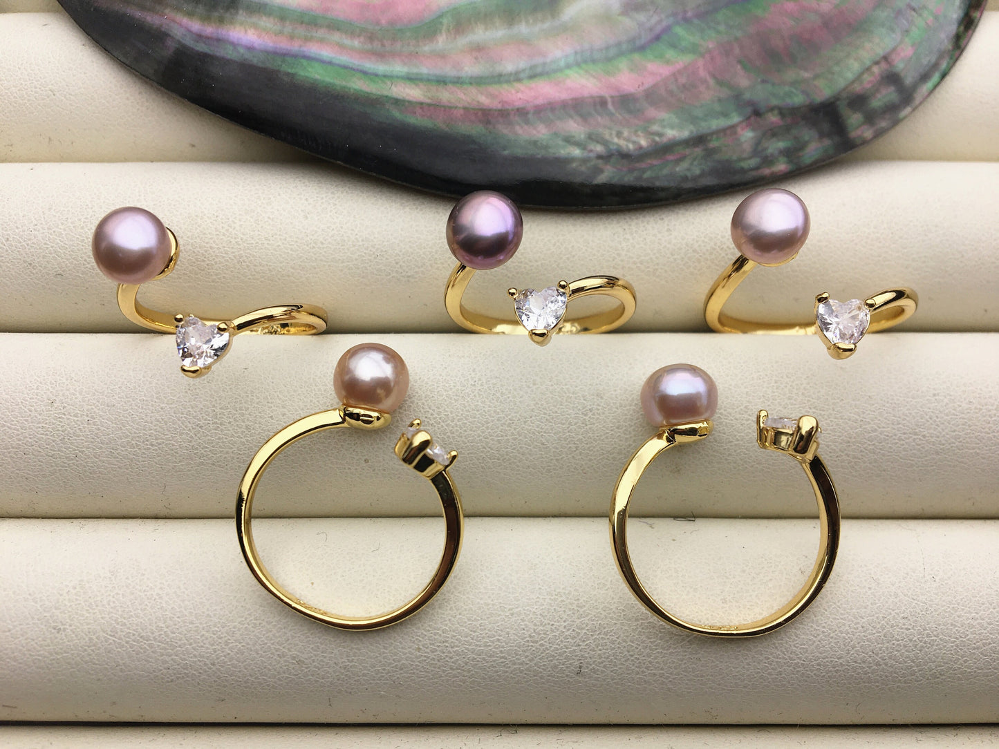 6pcs Gold Open AAA purple pearl ring,inexpensive engagement rings,fashion rings,fake diamond rings real pearls,inexpensive ring,R1-088-2
