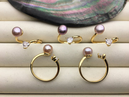 6pcs Gold Open AAA purple pearl ring,inexpensive engagement rings,fashion rings,fake diamond rings real pearls,inexpensive ring,R1-088-2