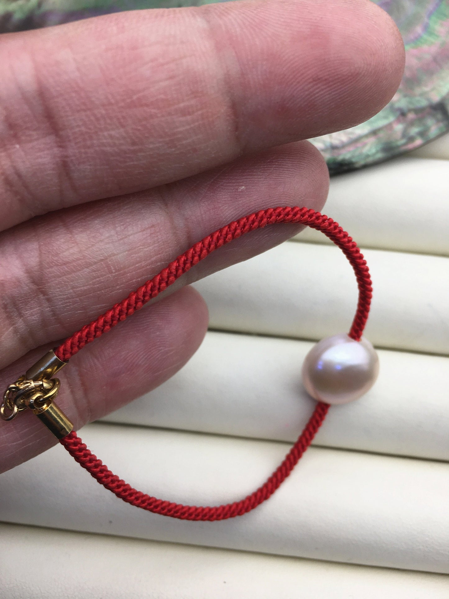 6.5'' AA+ 14mm big coin white/light pink pearl thread bracelet,B8-T6-13