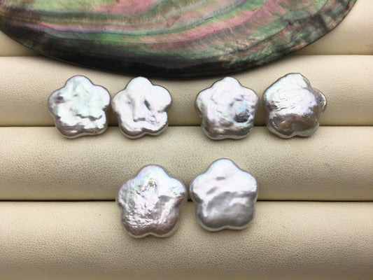 1 pair AA+ 16-17mm White Plum blossom Shape Freshwater Pearl White loose Beads Pair,0.9mm top half hole,ZS-103-37-17