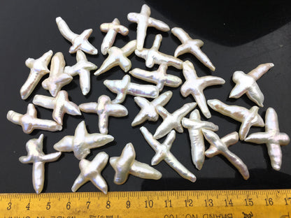 10pcs AAA 15-20mm Freshwater Pearl Loose Pearl Bead White Cross Pearl Loose Bead,no hole,ZS-100-3