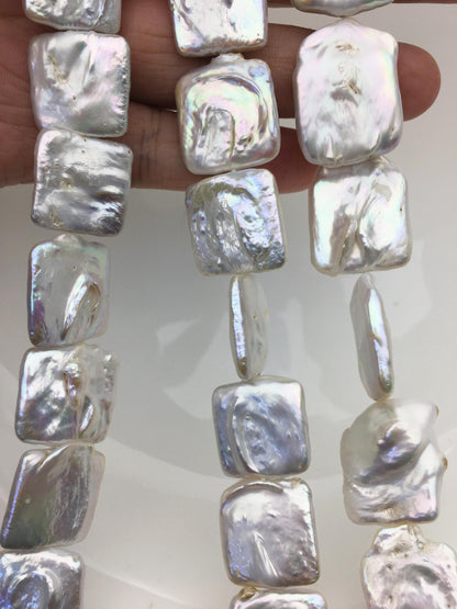 AA 16-21mm Big White Rectangle Freshwater Pearl,one full strand,wholesale Full Strand,ZS-119-11