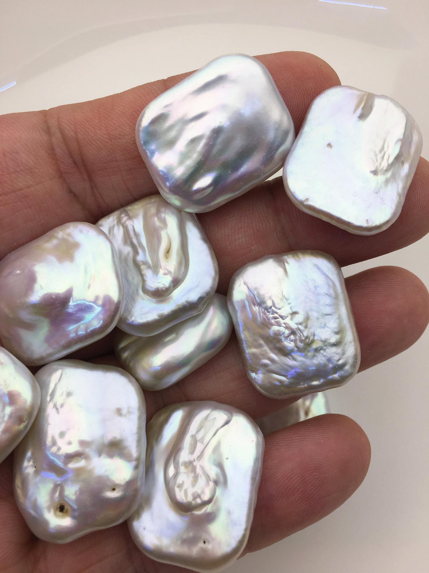 10pcs AA 19-21x20-25mm Big White Rectangle Freshwater Pearl,no hole,ZS-119-4