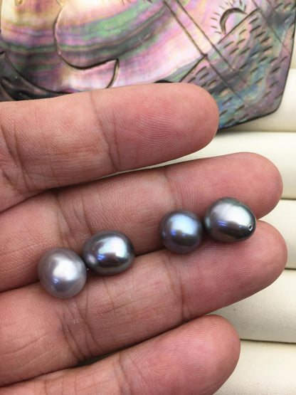 2 pairs AAA 9.3-10.3mm Gray Nugget Freshwater Pearl White loose Beads Pair,no hole,ZS-103-37-68
