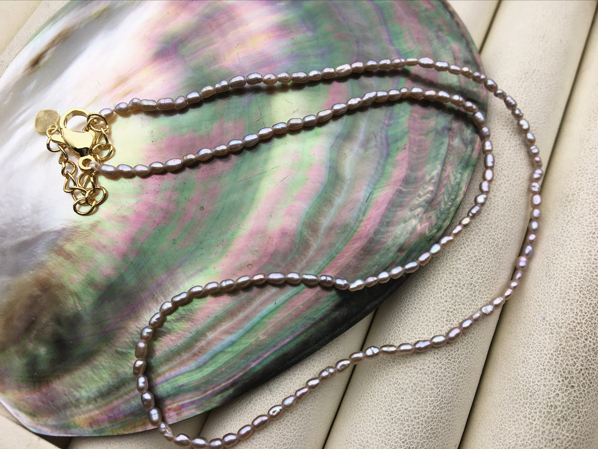14.5+2'' AA+ 1.8-2mm tiny gray rice freshwater Pearl necklace,genuine freshwater Pearl necklace,Natural Pearl Necklace,NPN1-146