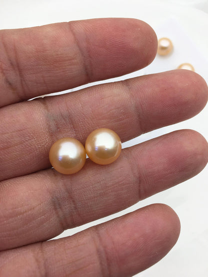 1 pair AAA+ 10-11mm Light Orange Rainbow Round edison freshwater pearl,ED12-3A-1-13