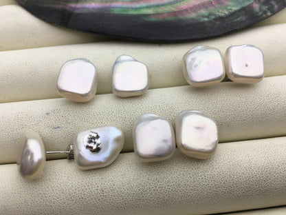 AAA 11-12mm white Square baroque Pearl Stud Earrings,freshwater pearl earrings,Wedding,classic pearl studs,SE3-163
