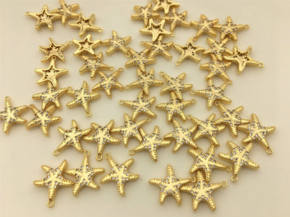 3pcs 11mm Gold Zircon Starfish Charm, Ocean Under the Sea pendant,Brass plated 14k gold,ACC-O-003