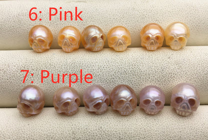 50% OFF 1pc AAA White/Pink/Purple/Gray/Black 7-11mm HandMade Carved Skull Freshwater Pearl Beads For necklace pendant earrings,CAC-006