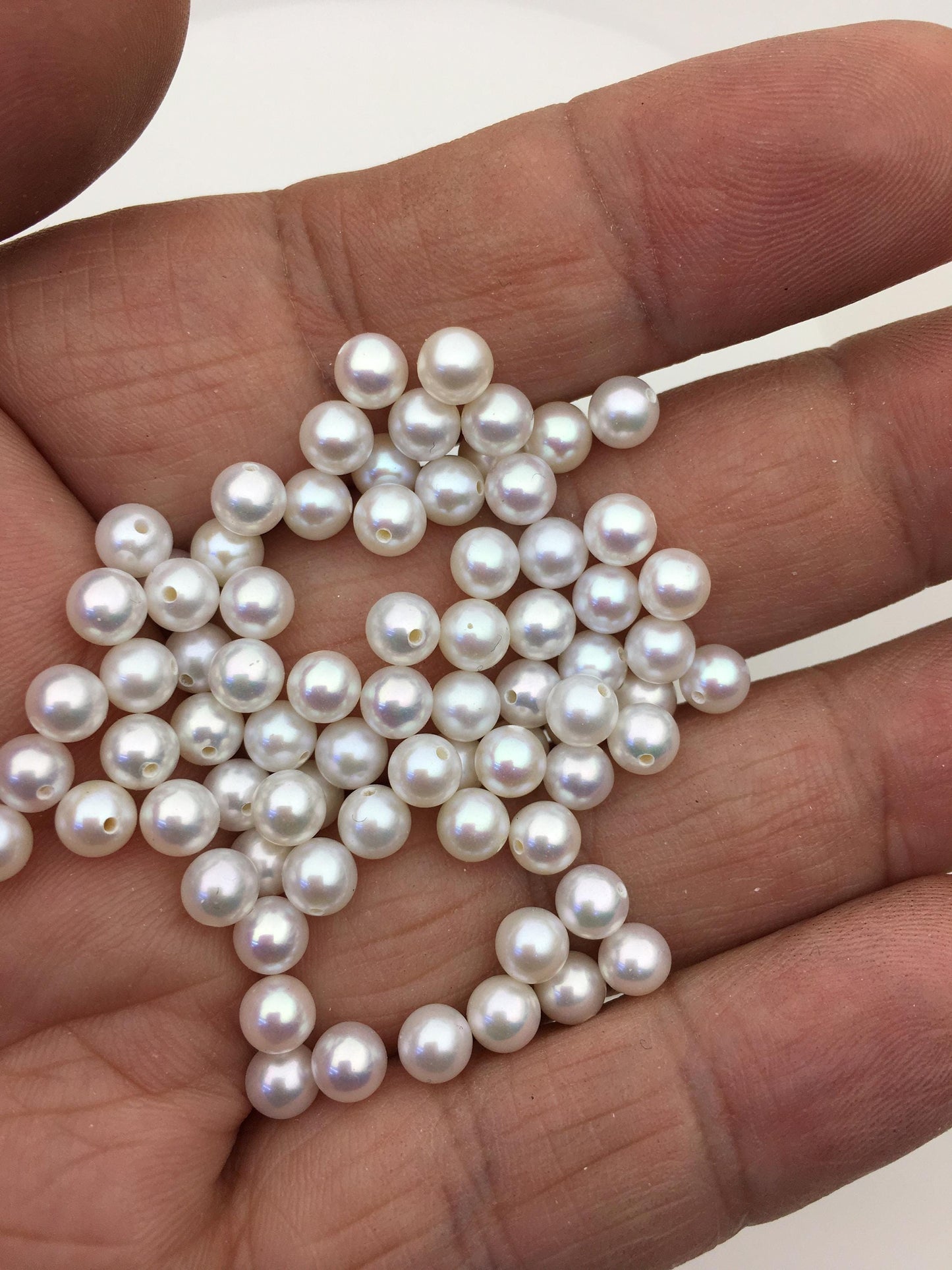 10pcs AAA 5-5.5mm seed round pearl bead,white freshwater round loose pearl wholesale,half hole,RP5-3A-1