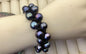 Two rows blue pearl bracelet,Leather Pearls Bracelet, Handmade Cuff,White Pearls on Brown Leather,Black leather bracelet,Le7-096