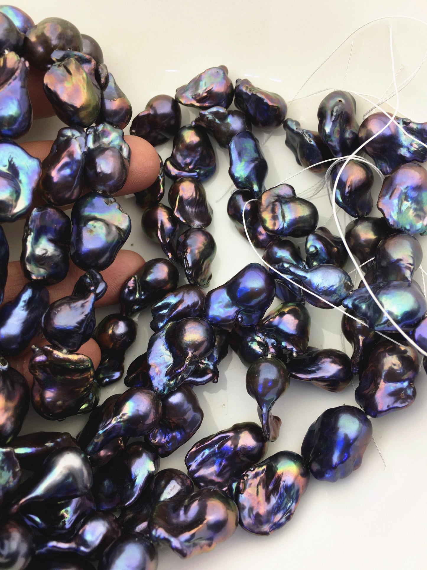 15.5'' AAA 14-18mm Black Rainbow flame ball pearl,FL15-3A-7-24