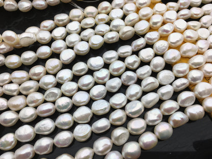 AAA 9-10mm white nugget pearls, high luster,15.3 inches full strand,white pearl necklace,LM9-3A-1-1