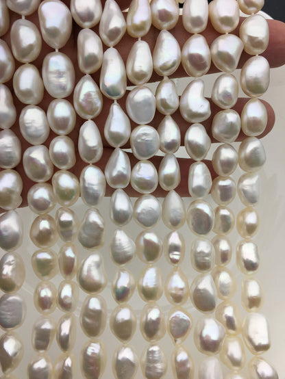 High luster!AAA+ 9.4-10.3mm white nugget freshwater pearls,cultured freshwater baroque pearl bead string,LM10-T11