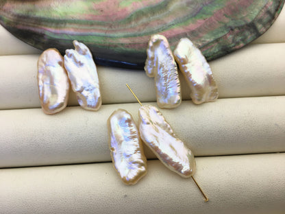 1 pair 9-11mm Thick Pink Biwa keshi pearls Pairs,0.7mm through hole,ZS-127-36-3