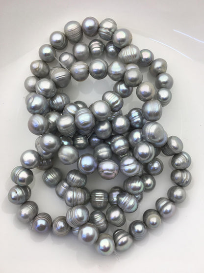1pc 7 inches 11mm Gray Freshwater pearl Elastic string Bracelet,B8-013