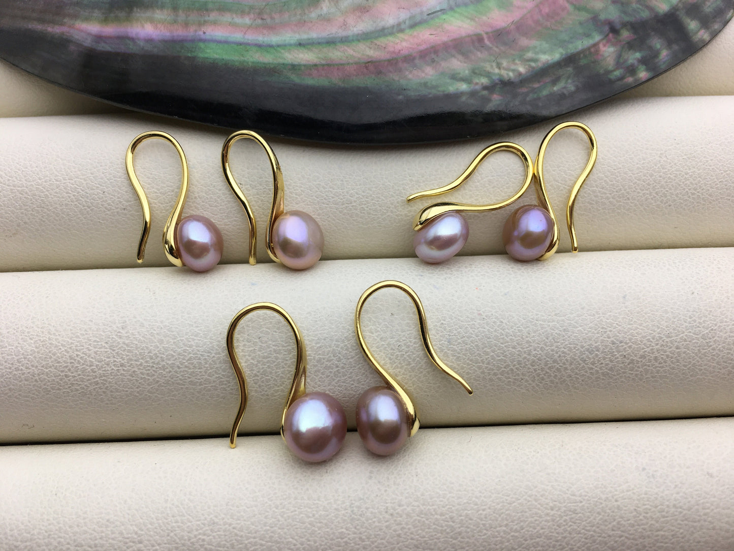 3 pairs purple High-heeled pearl dangle earrings,AAA 6-7mm pearl,button round pearl earrings for women,SE3-T33