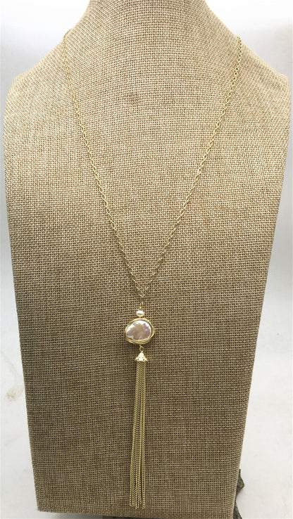 32'' white pearl Tassels gold chain necklace,NC1-038