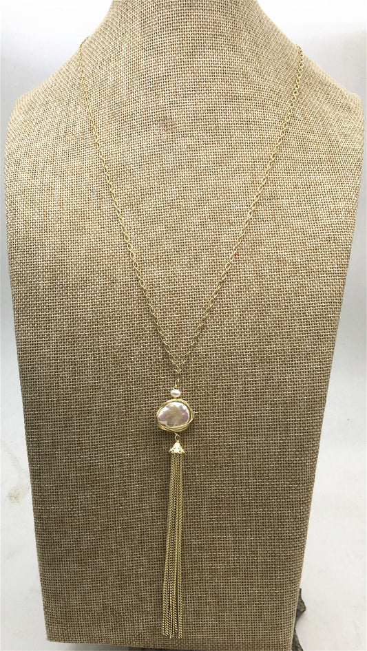 32'' white pearl Tassels gold chain necklace,NC1-038