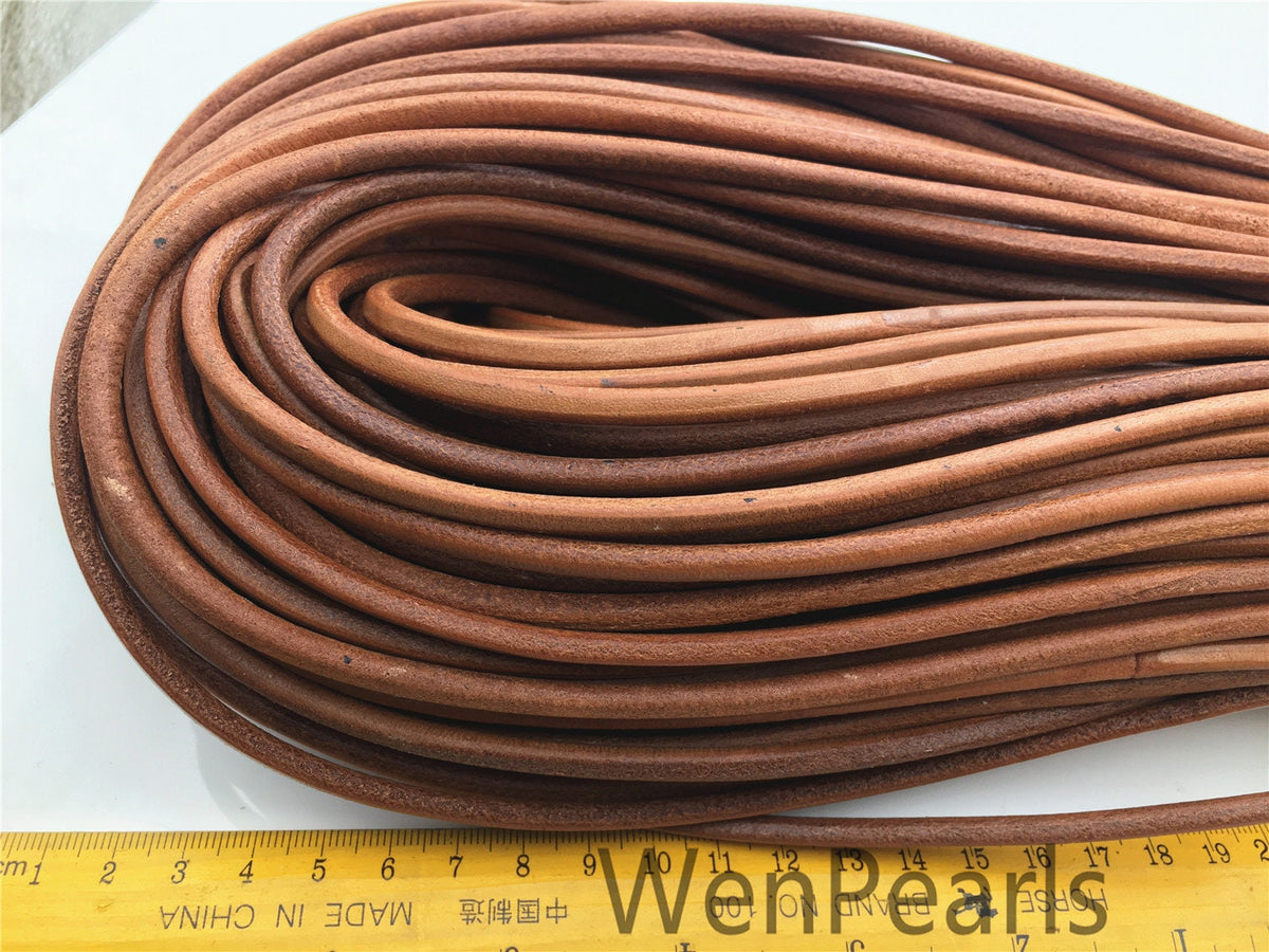 1/2/5/10 yards 5mm Natural Dark Tan Color Round Leather Cord,Wholesale Jewelry Supplies,Distressed Matte Finish,LC5-203