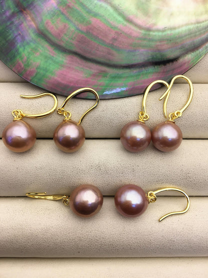 1 pair AAA 10-11mm purple teardrop edison pearl dangle earrings,wedding pearl earrings,SE3-T9-55