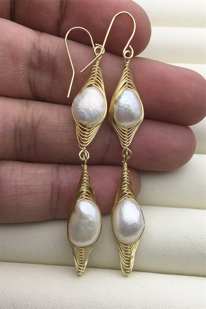 Handmade white nugget pearl dangle earrings,earring with white baroque Natural Pearl,SE3-120-12