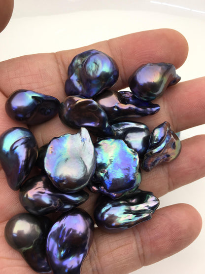 5pcs AAA 12-16mm baroque Black rainbow color Flame ball Pearl - top half hole,FL15-T4-29