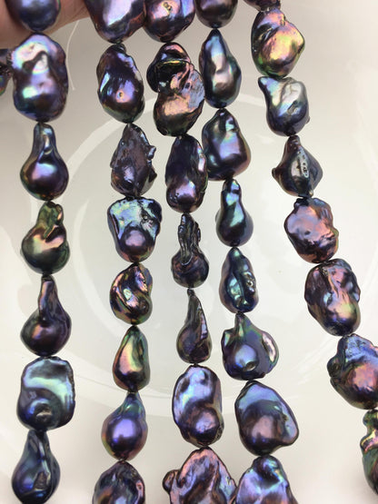 15.5'' AA+ 13-17mm Green Blue Black Rainbow flame ball pearl,FL15-2A-5-7