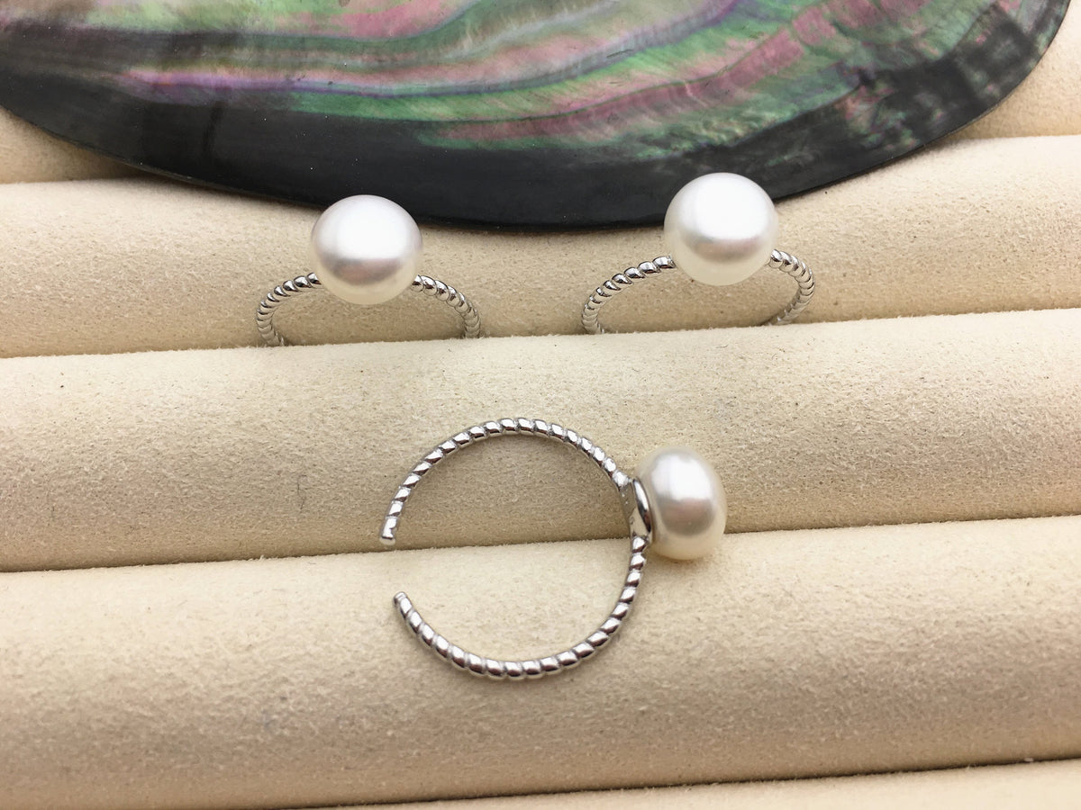 AAA single white button round Pearl Twist Sterling silver ring,wedding rings for women,sterling silver 925 open ring jewellery,R1-059