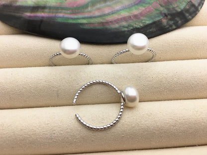 AAA single white button round Pearl Twist Sterling silver ring,wedding rings for women,sterling silver 925 open ring jewellery,R1-059