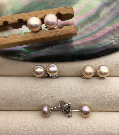 1 pair AAA 5-9mm Natural Golden Rainbow Pearl stud earrings,sterling silver stud earrings,Wedding,Happiness,bridal,SE1-005
