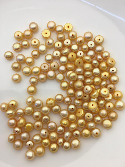30pcs AA+ 6-7mm deep yellow Button Round pearls,0.9mm half hole,BTN6-T10