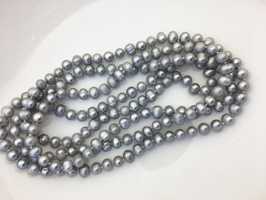 47'' AA+ 6mm gray potato freshwater pearl Necklace,NPN1-T9