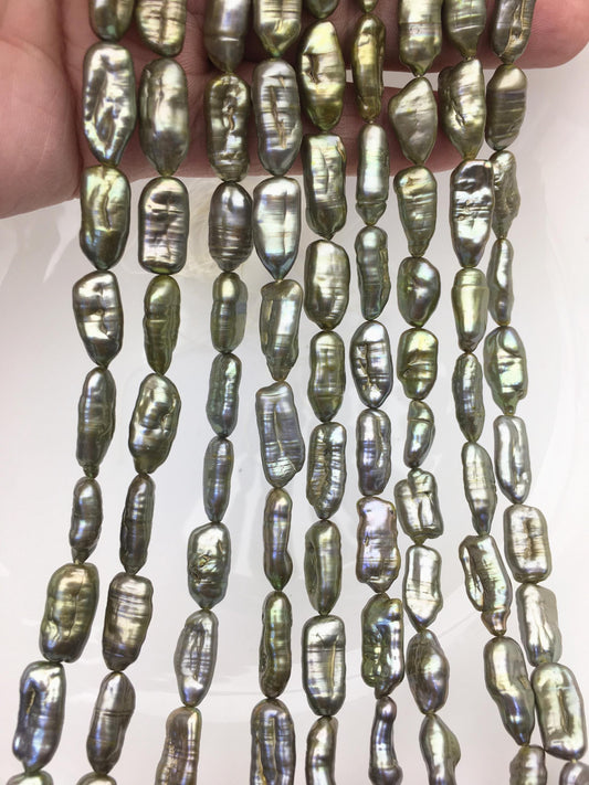 AA+ 8-9mm green thick biwa Pearl Necklace,Genuine Fresh Water Pearl,Wedding Necklace,Mothers Day,ZS-80-10-62