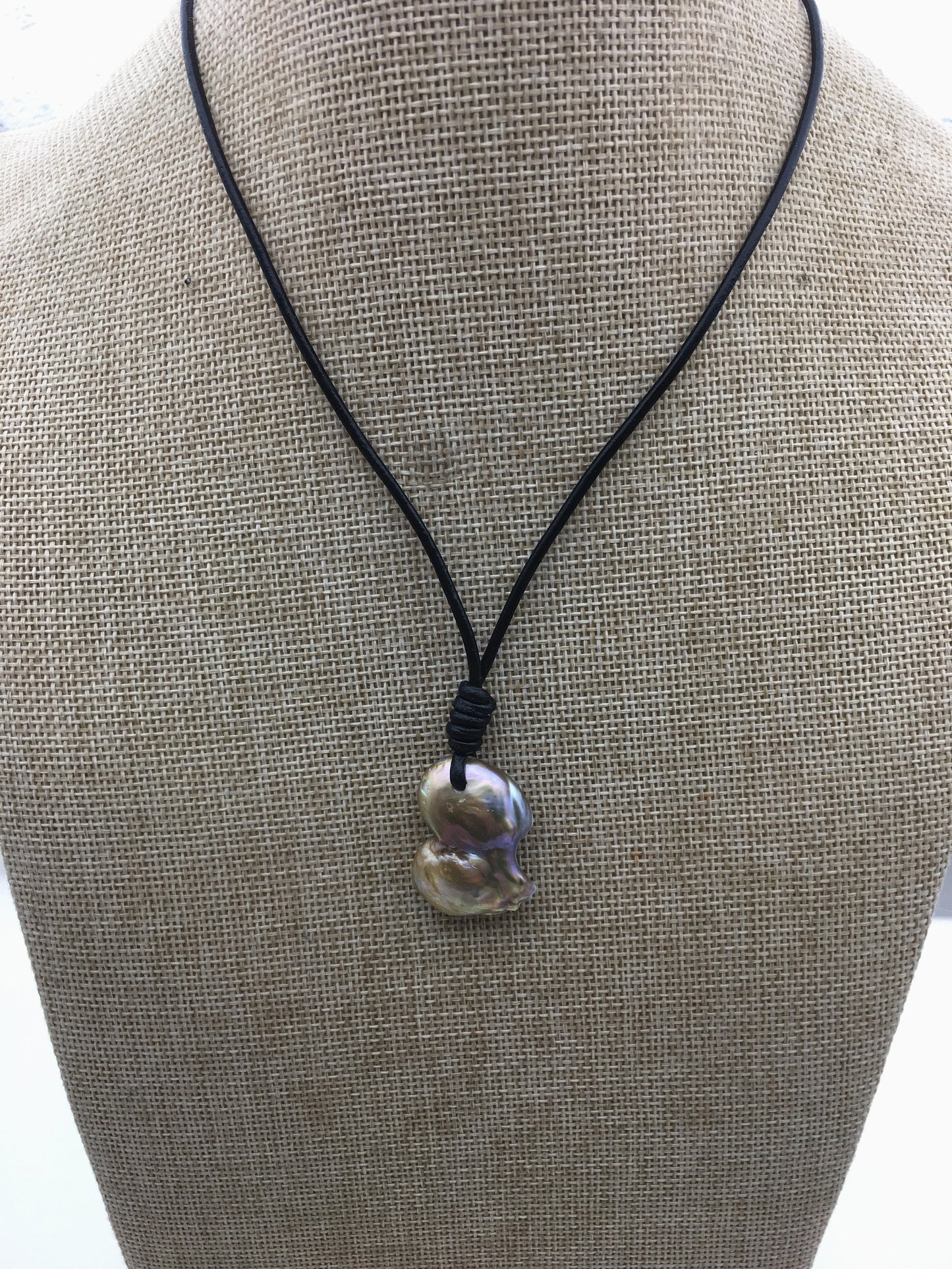 big gray bronze baroque pearl and leather necklace,valentine's day,Le1-067