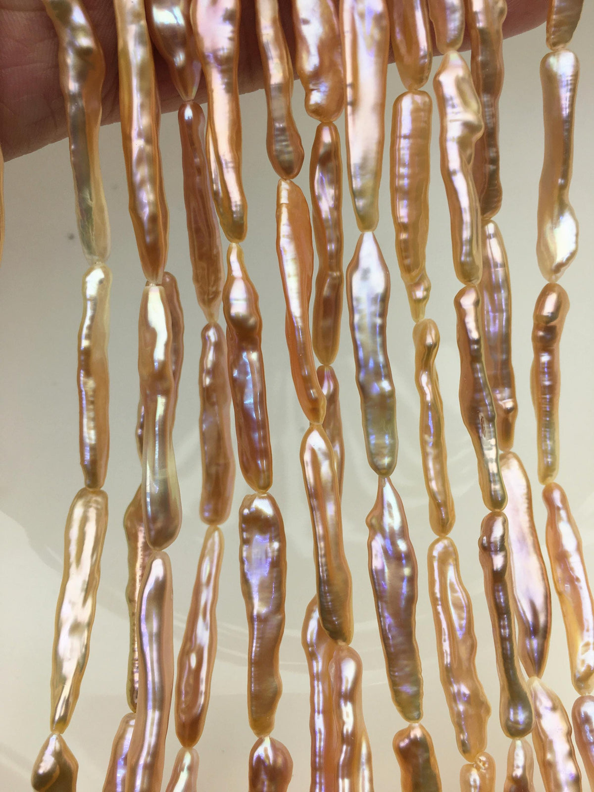 15.5'' AAA 5-8mm natural orange rainbow Toothpick pearls,ZS-80-25-13
