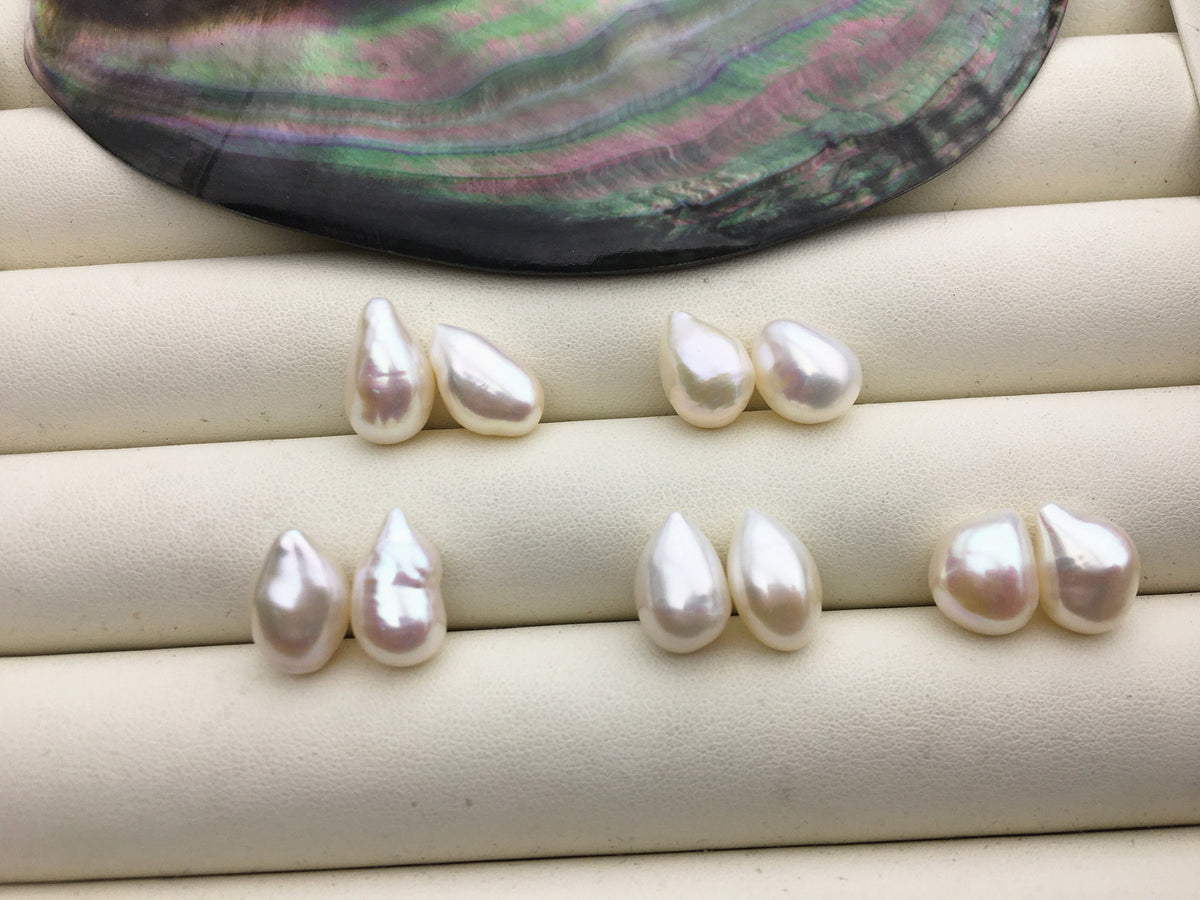 2 pairs AAA 9mm Tear Point White Nugget baroque loose pearl pairs for dangle earrings - Freshwater Pearls earrings - ZS-103-37-40