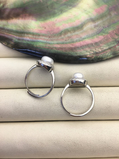 AAA White Freshwater pearl ring,S925 sterling silver ring,cz diamond wedding rings,bridal ring,anniversary rings,R1-T10