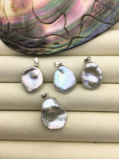 AAA 16-18mm Gray big keshi pearl pendant necklace,S925 Sterling silver pendant,NC1-069