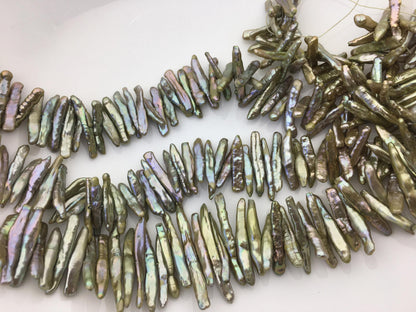 AA 4-5mm green Biwa Pearl Necklace,Genuine Fresh Water Pearl,Wedding Necklace,Mothers Day,ZS-80-10-33